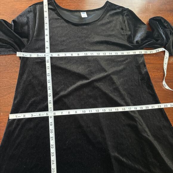 Old Navy Black Velvet Swing Dress SZ Large Whimsigoth Dark Romantic Long Sleeve - Picture 7 of 9